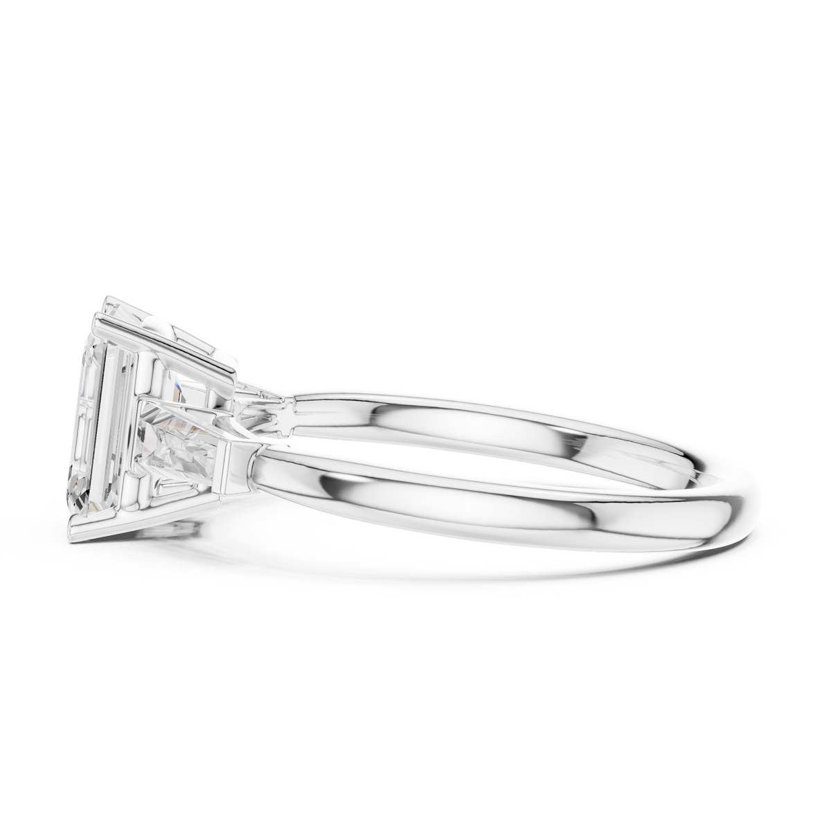 Emerald-Cut Three Stone Ring with Tapered Baguettes