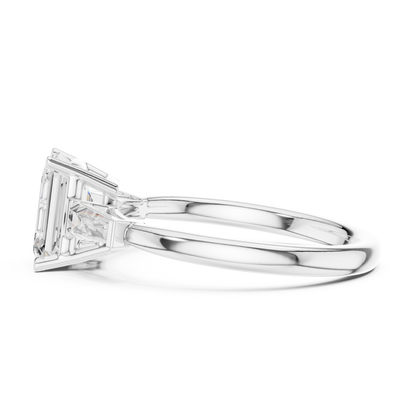 Emerald-Cut Three Stone Ring with Tapered Baguettes