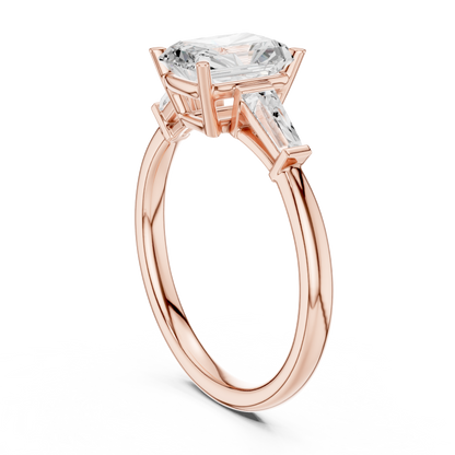 Radiant Cut Three-Stone Engagement Ring with Tapered Baguette Side Stones