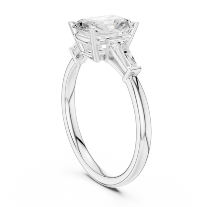 Radiant Cut Three-Stone Engagement Ring with Tapered Baguette Side Stones
