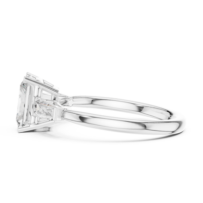 Radiant Cut Three-Stone Engagement Ring with Tapered Baguette Side Stones