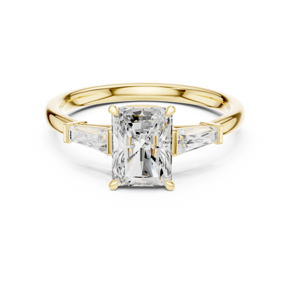 Radiant Cut Three-Stone Engagement Ring with Tapered Baguette Side Stones