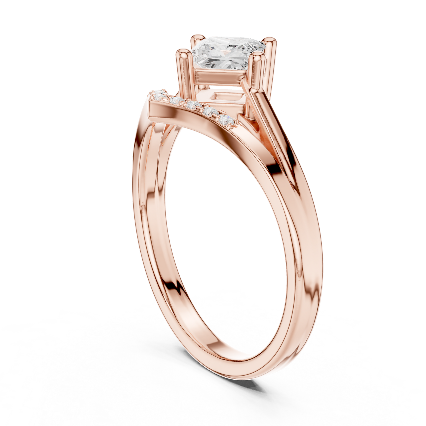 Princess Cut Diamond V-Shape Chevron Split Shank Ring