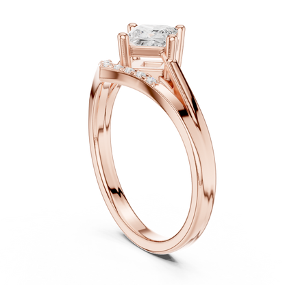 Princess Cut Diamond V-Shape Chevron Split Shank Ring