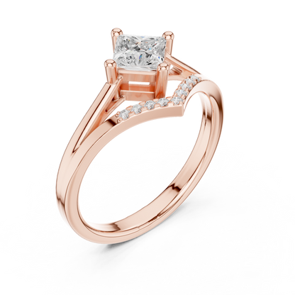 Princess Cut Diamond V-Shape Chevron Split Shank Ring