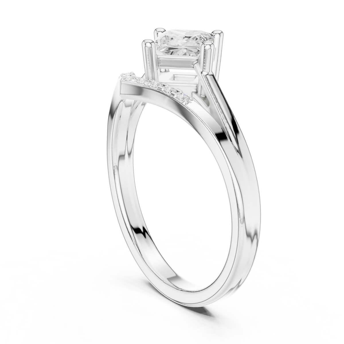Princess Cut Diamond V-Shape Chevron Split Shank Ring