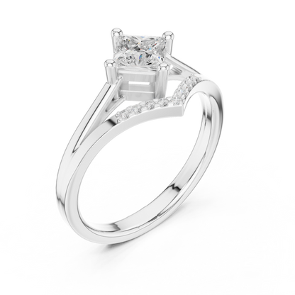 Princess Cut Diamond V-Shape Chevron Split Shank Ring