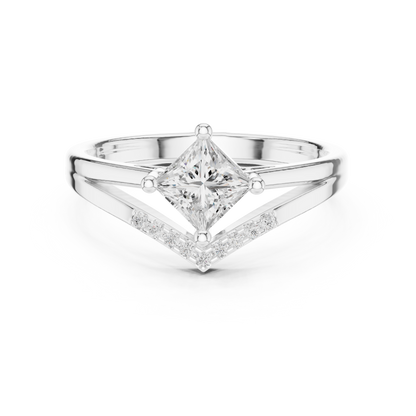 Princess Cut Diamond V-Shape Chevron Split Shank Ring