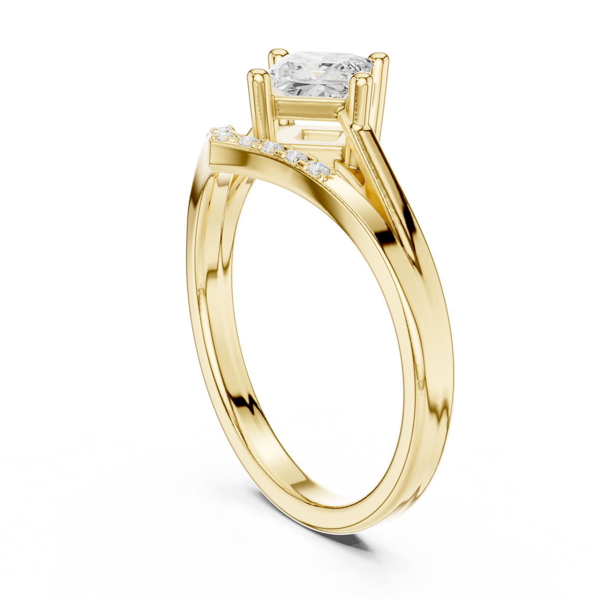 Princess Cut Diamond V-Shape Chevron Split Shank Ring