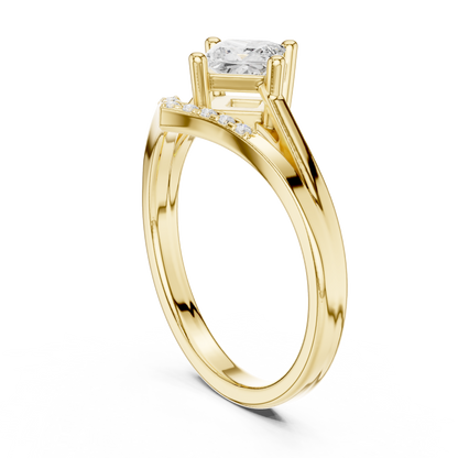 Princess Cut Diamond V-Shape Chevron Split Shank Ring