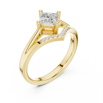 Princess Cut Diamond V-Shape Chevron Split Shank Ring