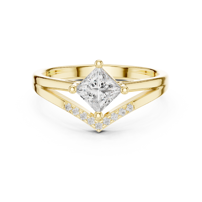 Princess Cut Diamond V-Shape Chevron Split Shank Ring