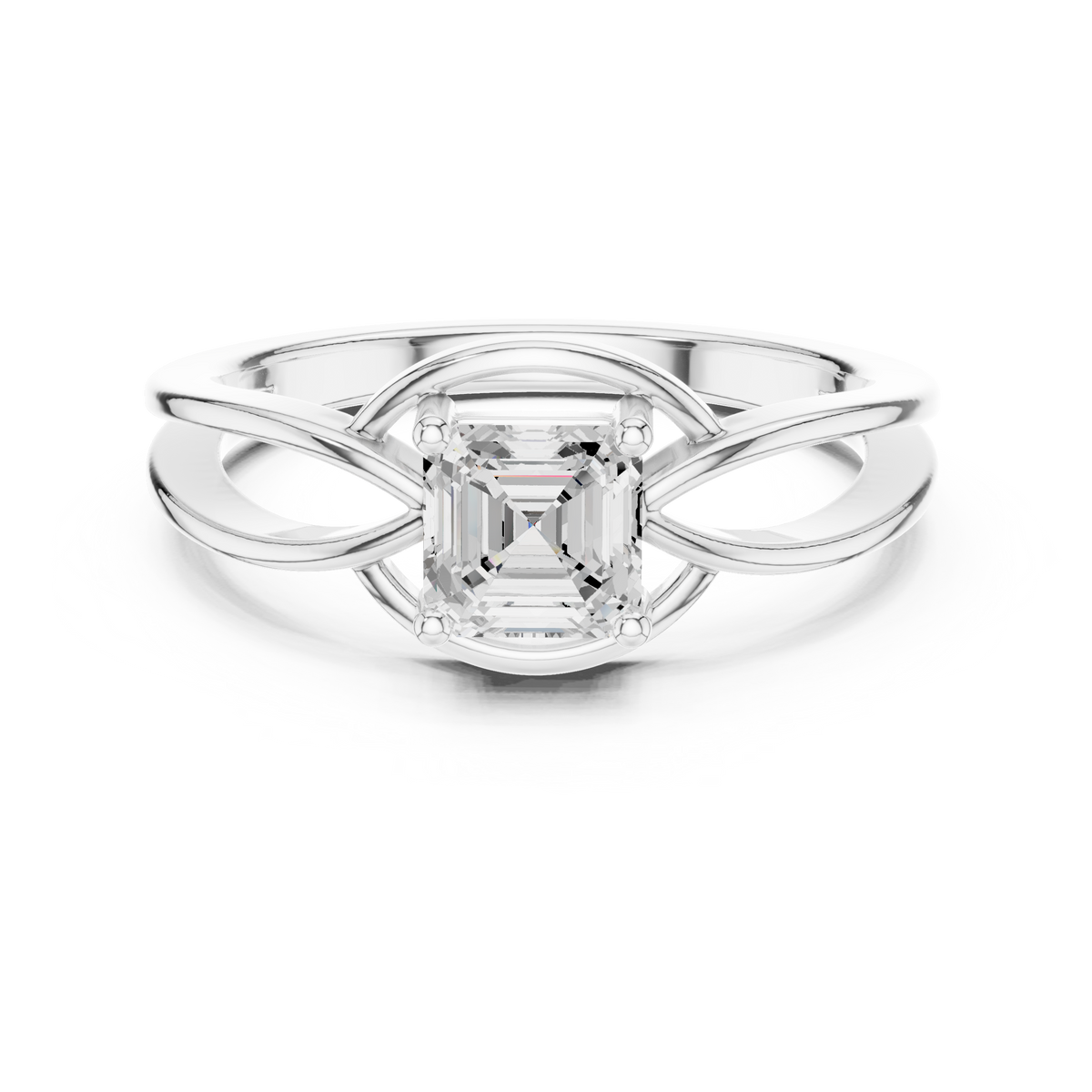 Asscher Cut Diamond Infinity Twist Solitaire Ring