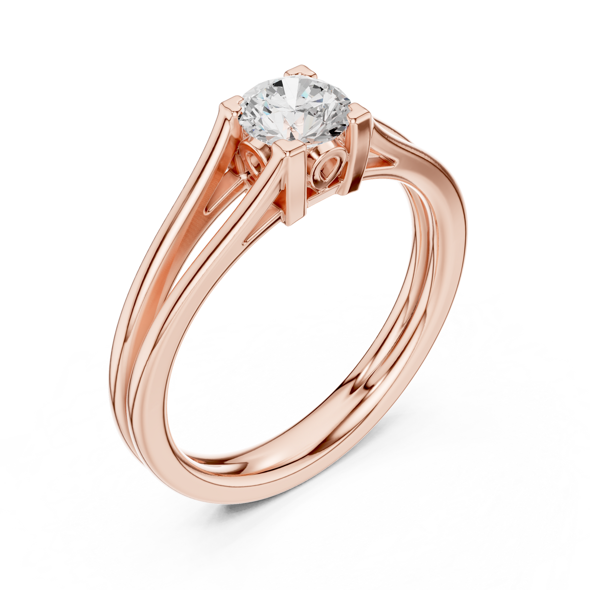 Round Cut Diamond Solitaire Split-Shank Ring