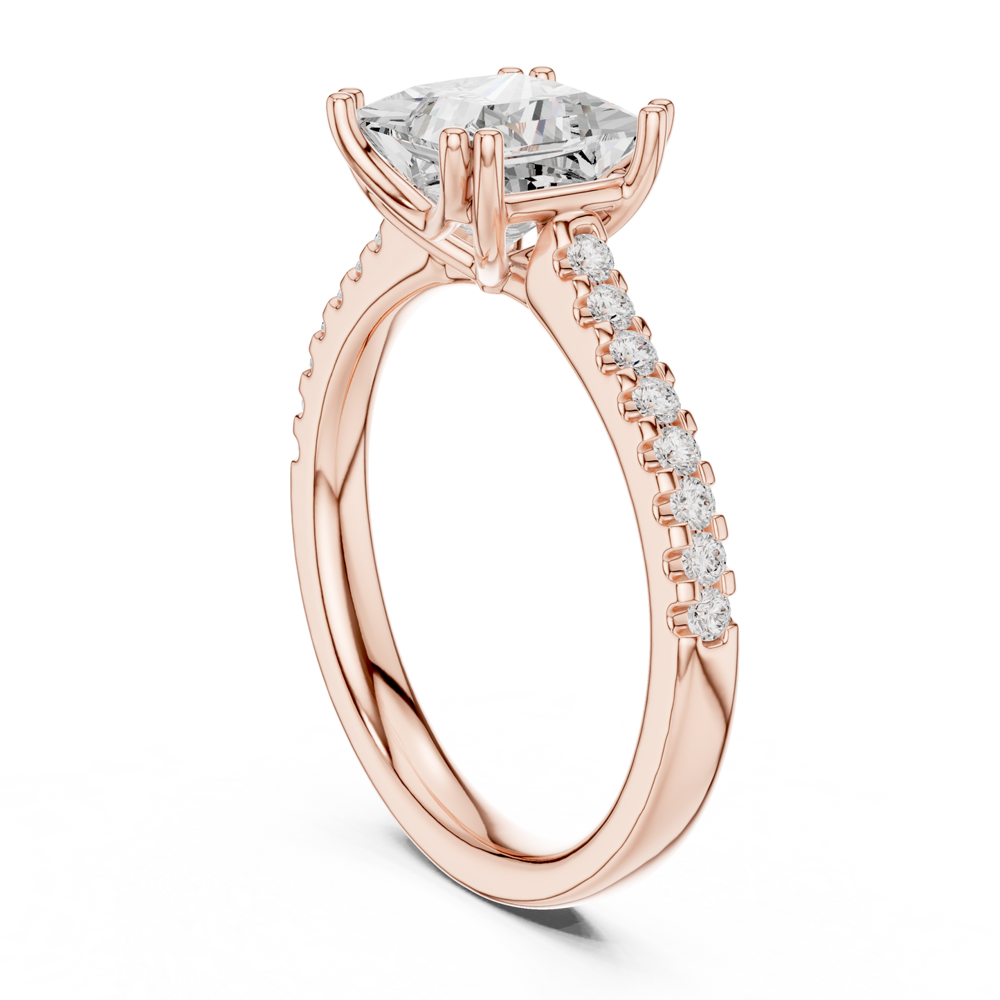 Princess Cut Diamond Engagement Ring with Pave Band