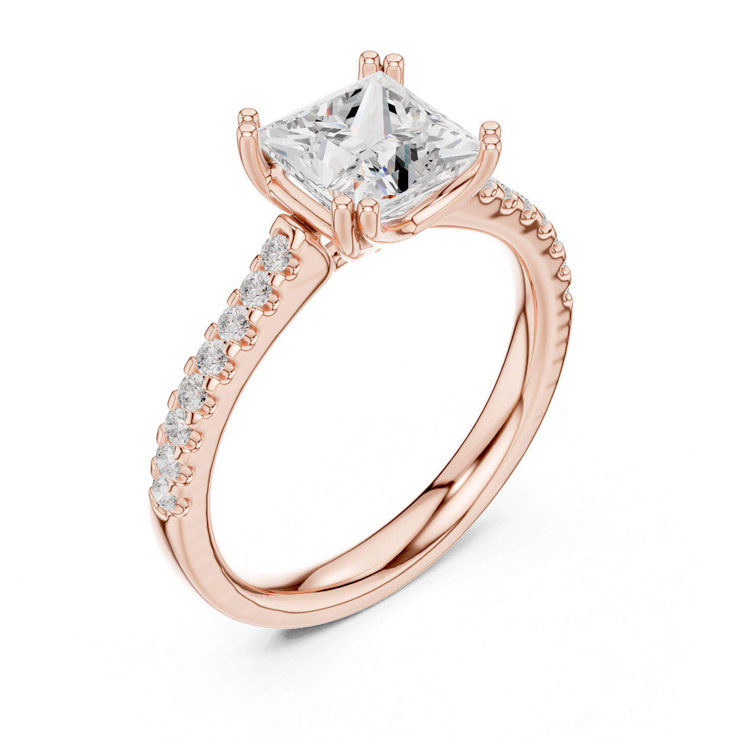Princess Cut Diamond Engagement Ring with Pave Band