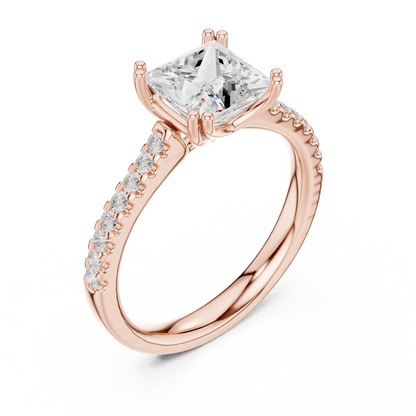 Princess Cut Diamond Engagement Ring with Pave Band