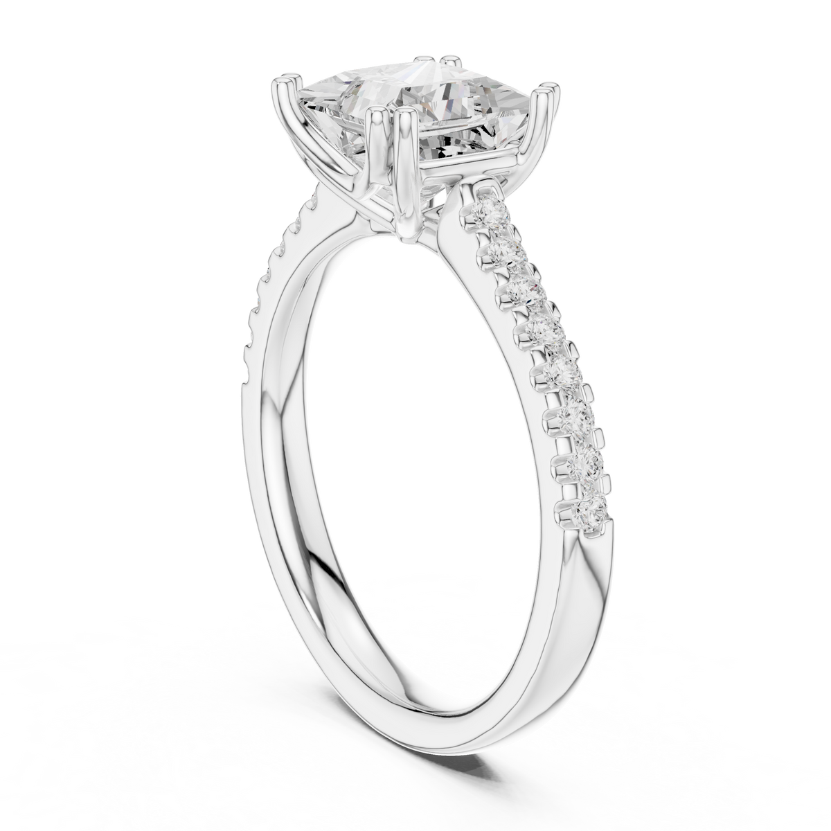 Princess Cut Diamond Engagement Ring with Pave Band