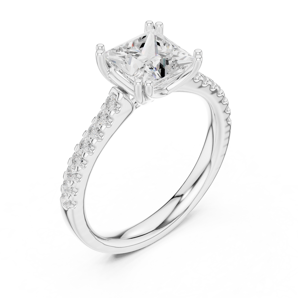 Princess Cut Diamond Engagement Ring with Pave Band