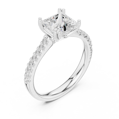 Princess Cut Diamond Engagement Ring with Pave Band