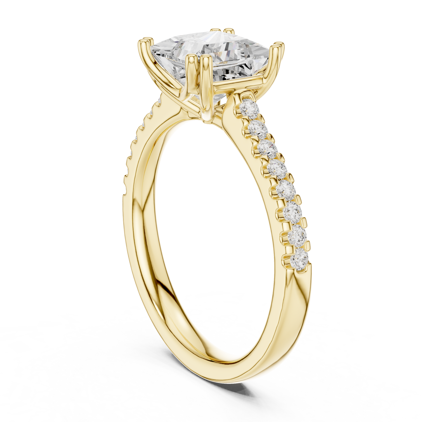 Princess Cut Diamond Engagement Ring with Pave Band