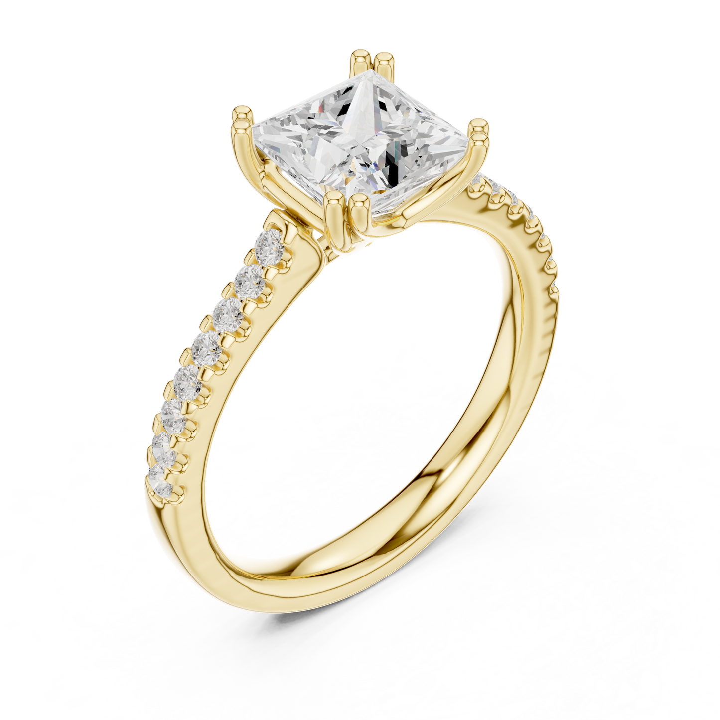 Princess Cut Diamond Engagement Ring with Pave Band