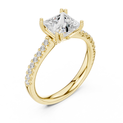 Princess Cut Diamond Engagement Ring with Pave Band