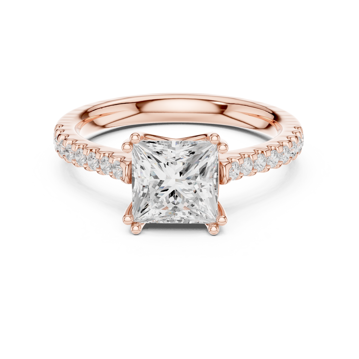 Princess Cut Diamond Engagement Ring with Pave Band