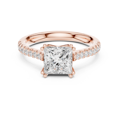 Princess Cut Diamond Engagement Ring with Pave Band