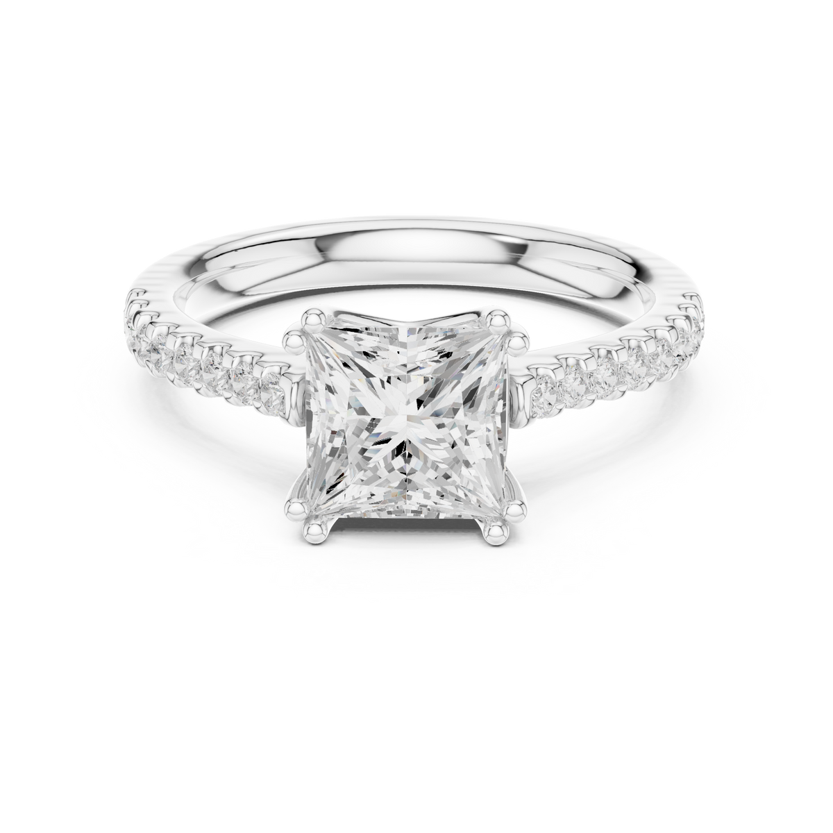 Princess Cut Diamond Engagement Ring with Pave Band