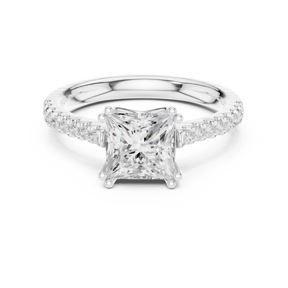 Princess Cut Diamond Engagement Ring with Pave Band