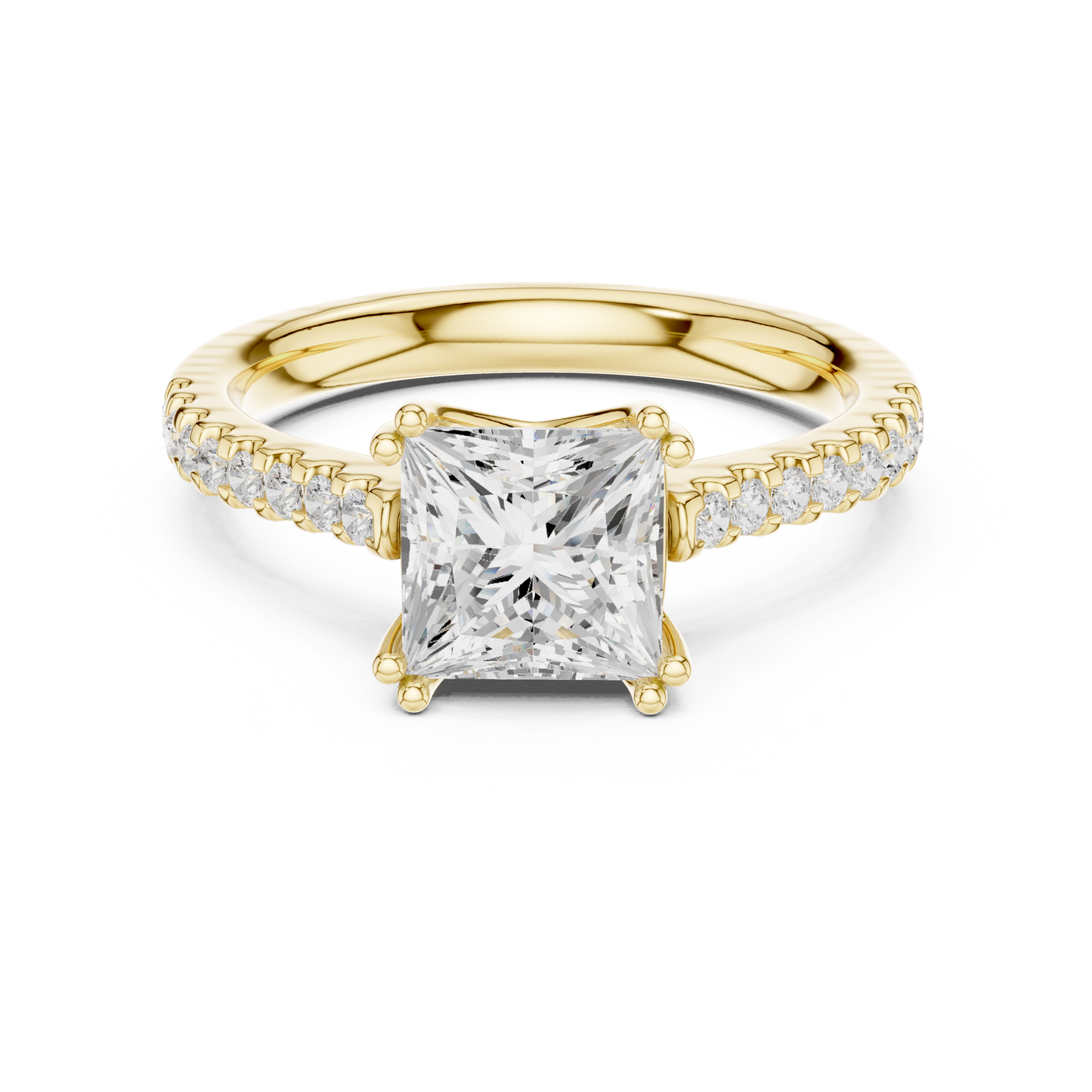 Princess Cut Diamond Engagement Ring with Pave Band