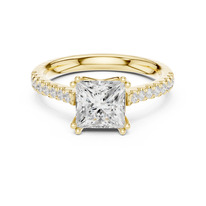 Princess Cut Diamond Engagement Ring with Pave Band
