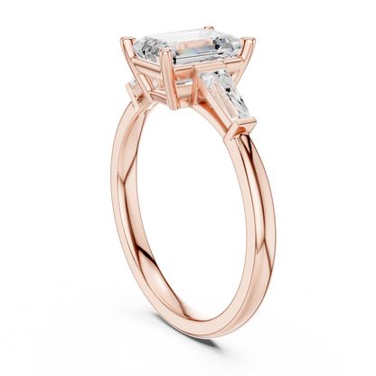 Emerald-Cut Three-Stone Ring with Tapered Baguettes