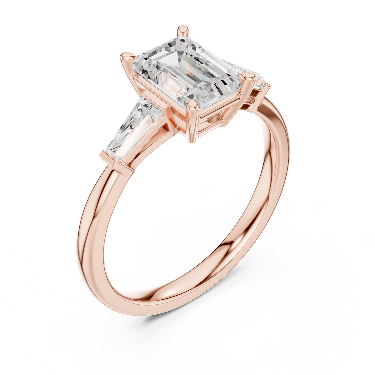Emerald-Cut Three-Stone Ring with Tapered Baguettes