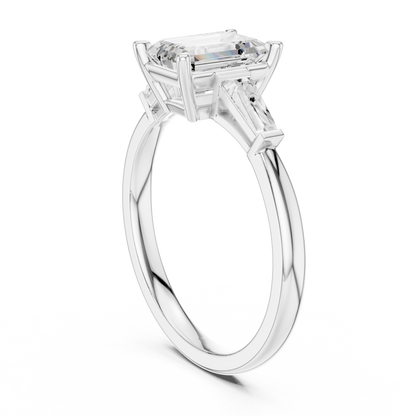 Emerald-Cut Three-Stone Ring with Tapered Baguettes