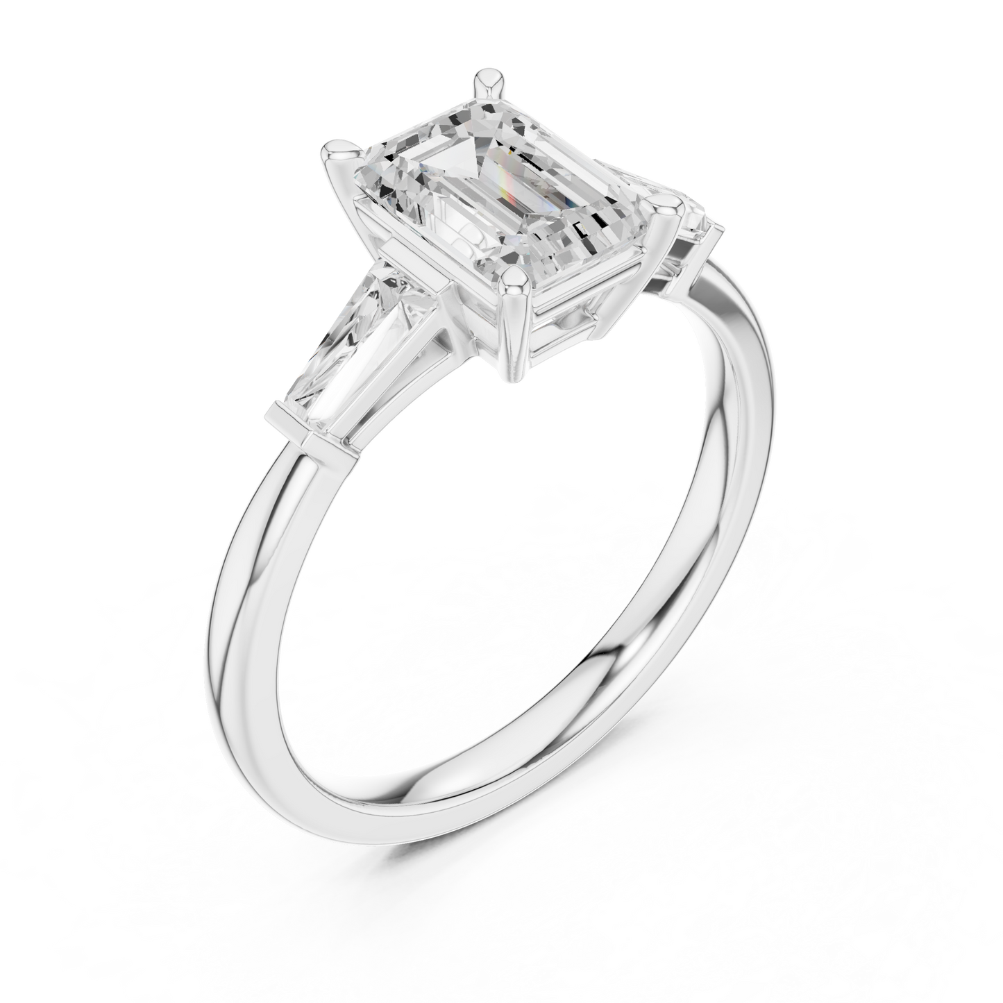 Emerald-Cut Three-Stone Ring with Tapered Baguettes