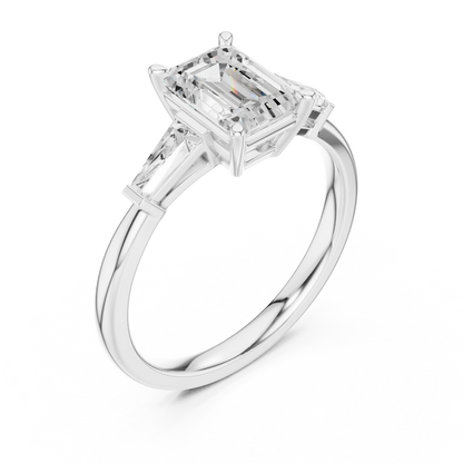 Emerald-Cut Three-Stone Ring with Tapered Baguettes