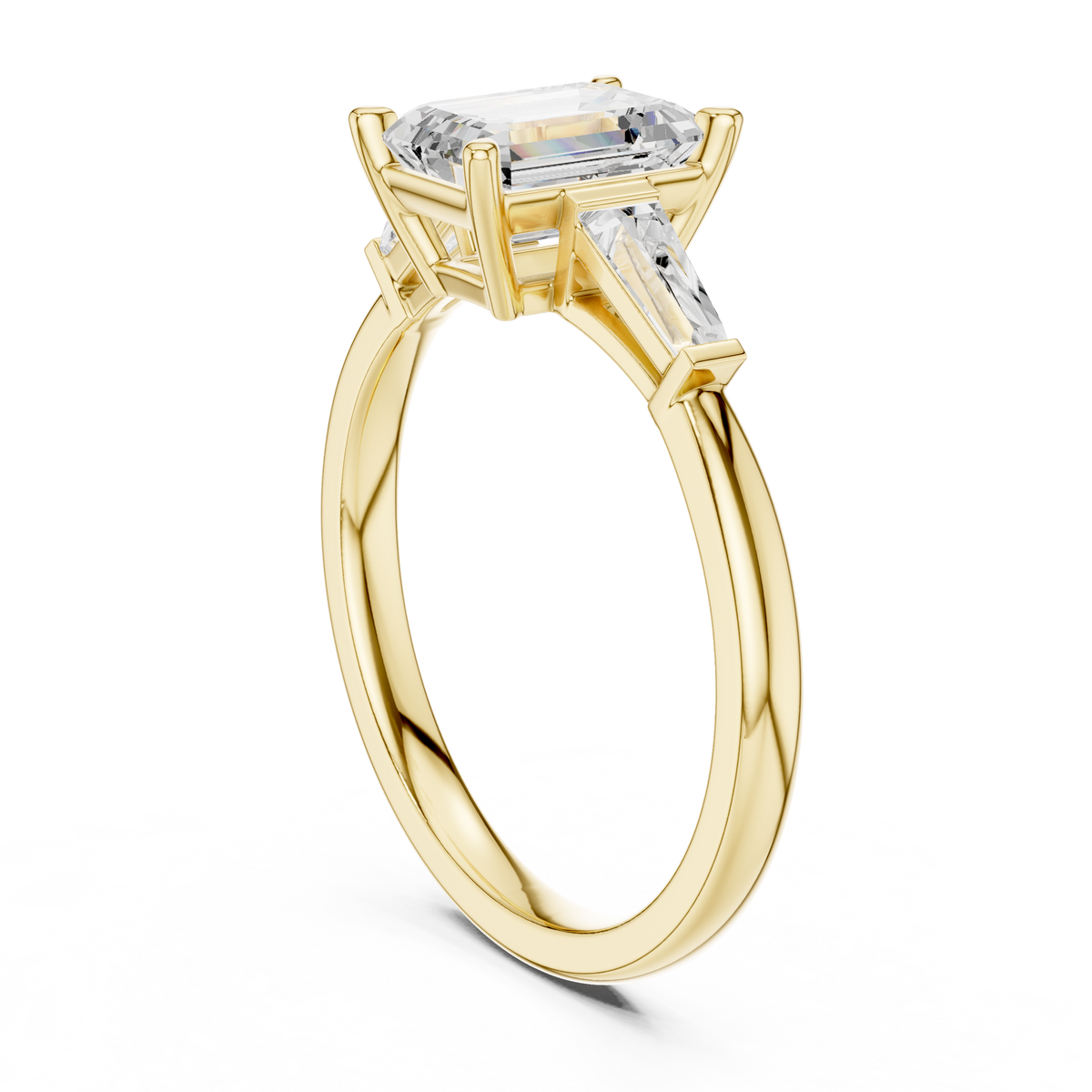 Emerald-Cut Three-Stone Ring with Tapered Baguettes