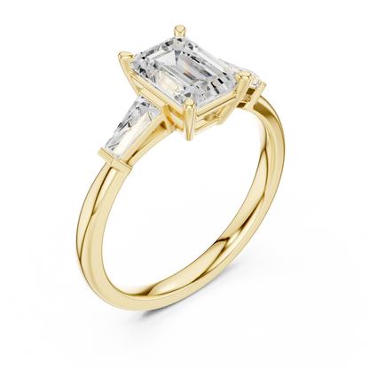Emerald-Cut Three-Stone Ring with Tapered Baguettes