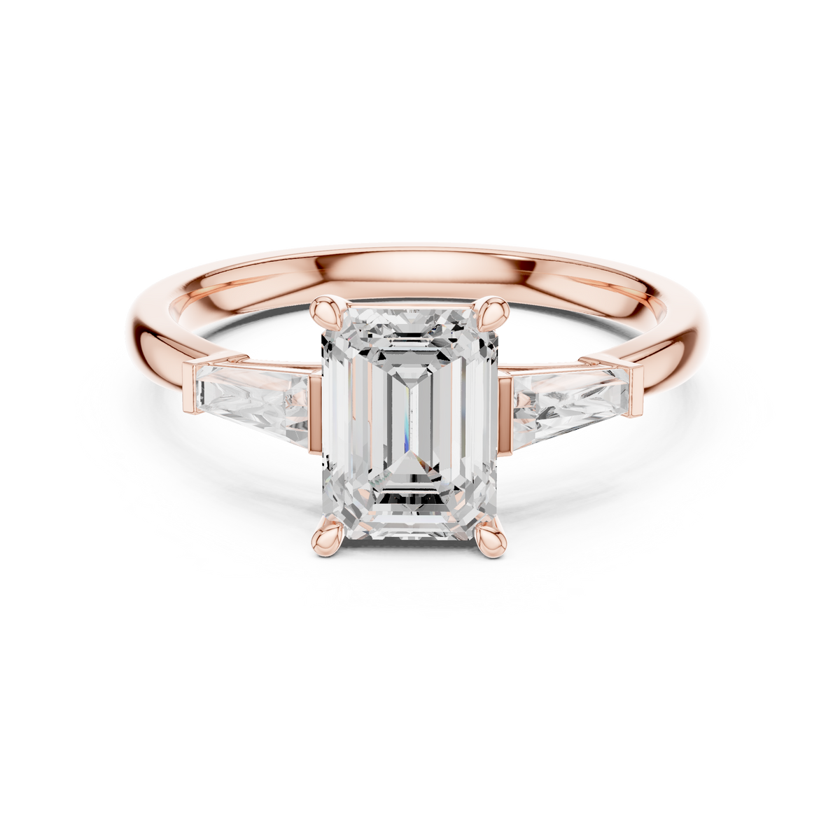 Emerald-Cut Three-Stone Ring with Tapered Baguettes