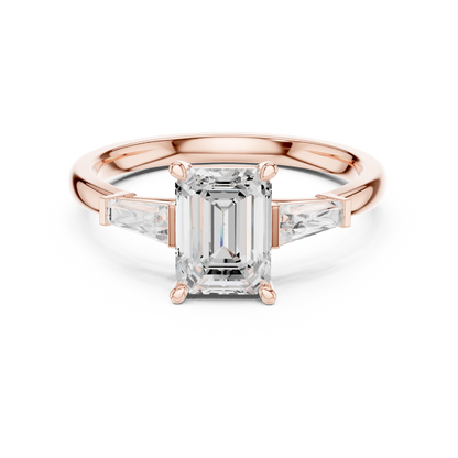 Emerald-Cut Three-Stone Ring with Tapered Baguettes