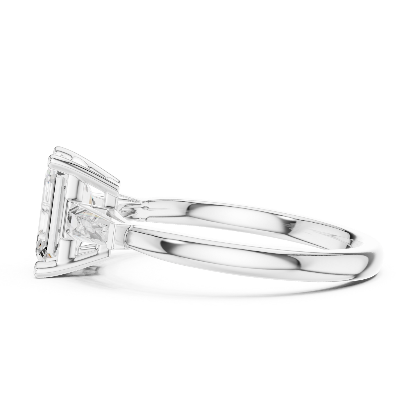 Emerald-Cut Three-Stone Ring with Tapered Baguettes