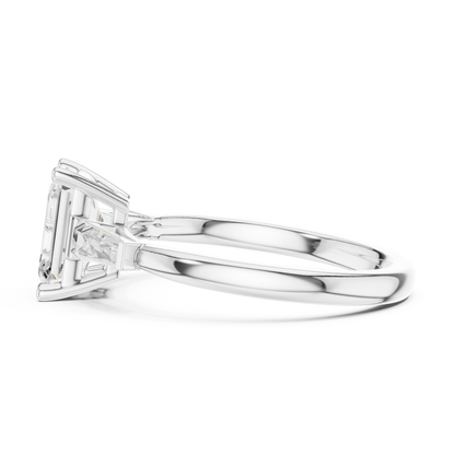 Emerald-Cut Three-Stone Ring with Tapered Baguettes