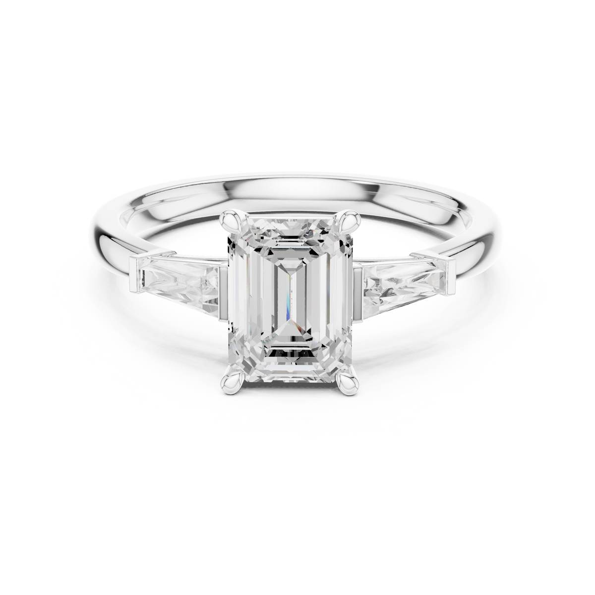 Emerald-Cut Three-Stone Ring with Tapered Baguettes