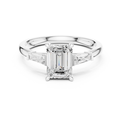 Emerald-Cut Three-Stone Ring with Tapered Baguettes