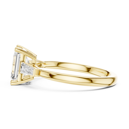 Emerald-Cut Three-Stone Ring with Tapered Baguettes