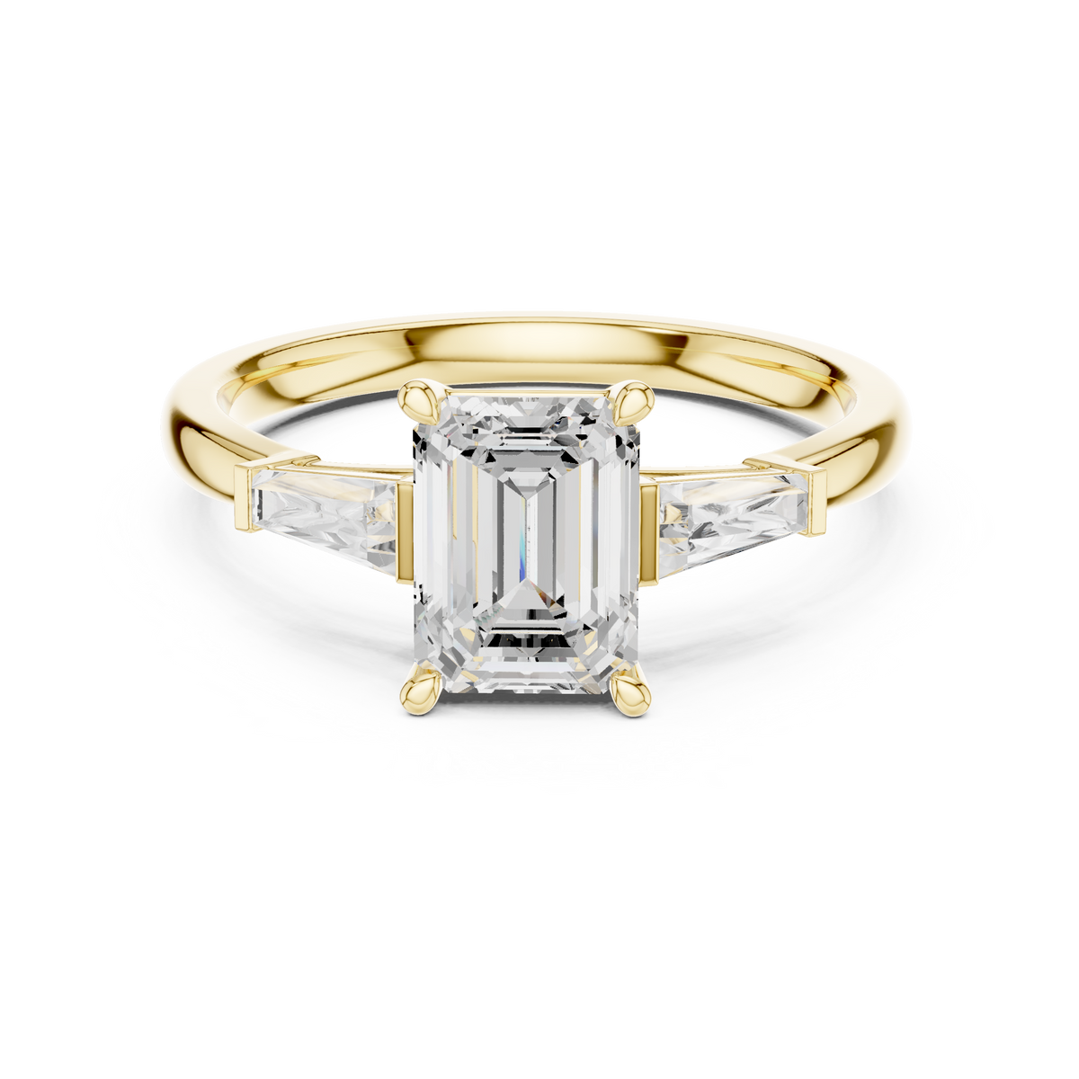 Emerald-Cut Three-Stone Ring with Tapered Baguettes