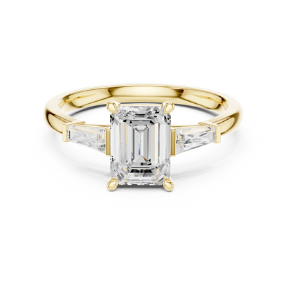 Emerald-Cut Three-Stone Ring with Tapered Baguettes