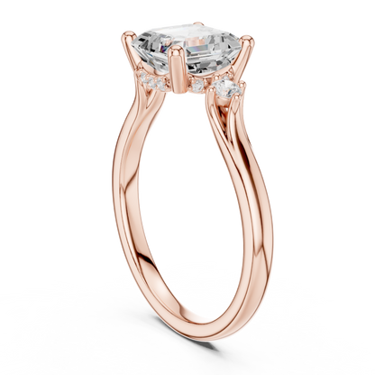 Asscher Cut Three-Stone Ring with Round Side Accents